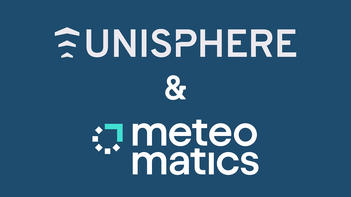 Logos of Unisphere and Meteomatics on a blue background