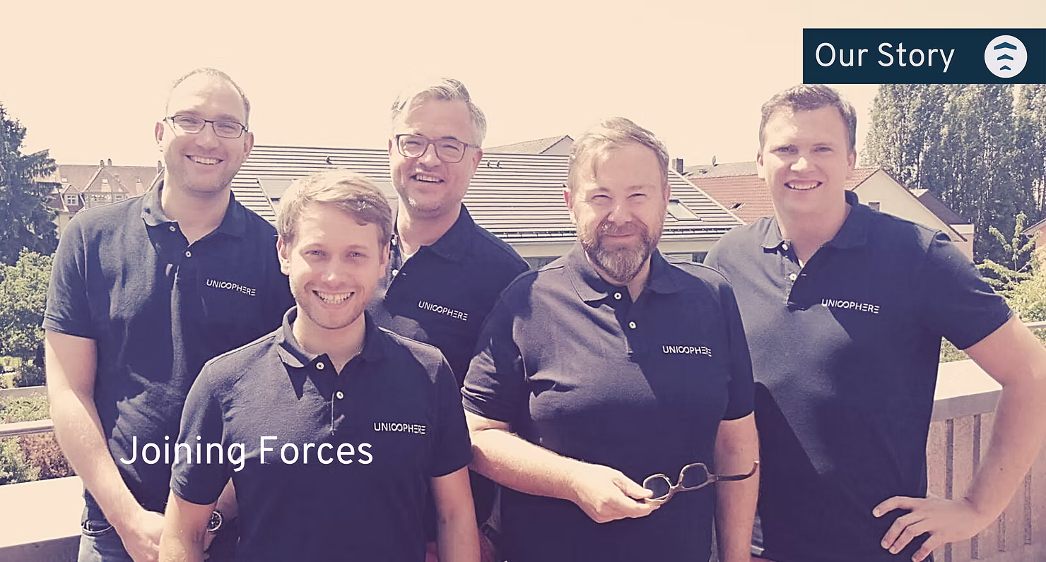 The initial management of Unisphere The initial crew of Unisphere back in 2017: Christoph Schlettig and Michael Anger - founders, Guido Baltes, Johannes Gerl, and Christoph Selig - co-founders, wearing shirts with Unisphere logo