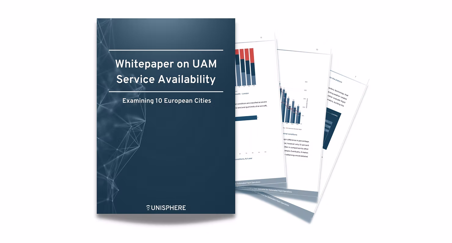 A title page of the Unisphere's Whitepaper on UAM Service Availability and a couple of inner pages sticking out of the title page.